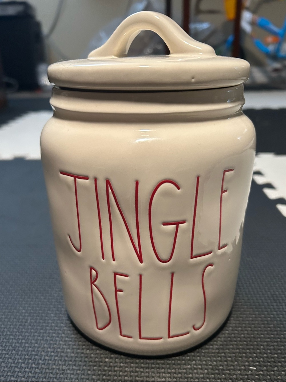 Rae Dunn jingle bells canister
